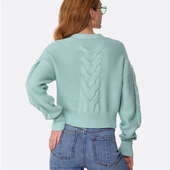 RAG & BONE Oversized Fit TAYLOR CABLE Cashmere Cotton Knit Button Sweater MINT - Picture 4 of 11